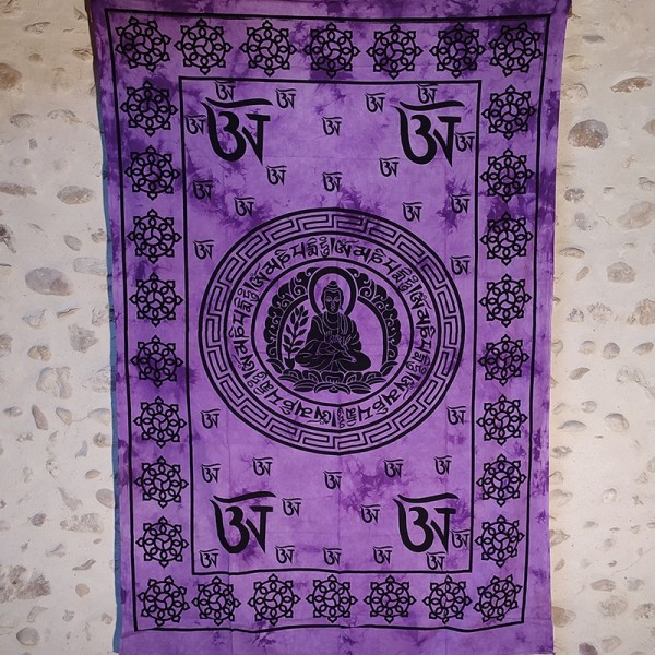 Tenture murale Bouddha & Aum – Coton imprimé – Fabrication artisanale d’Inde