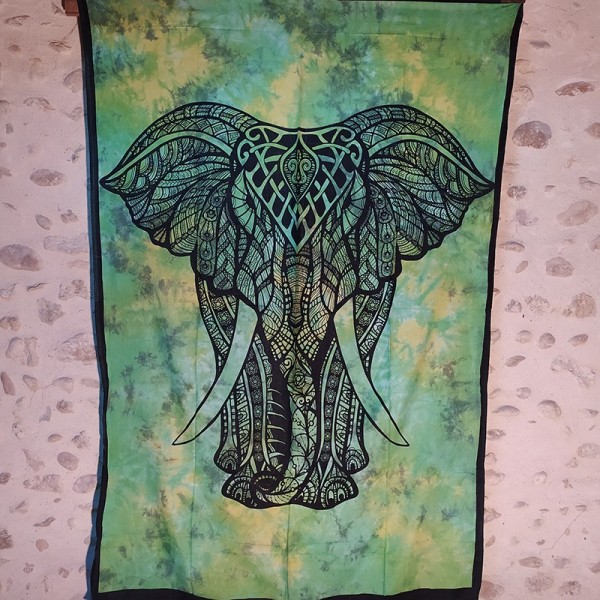 Tenture Eléphant majestueux – Textile mural en coton fait en Inde
