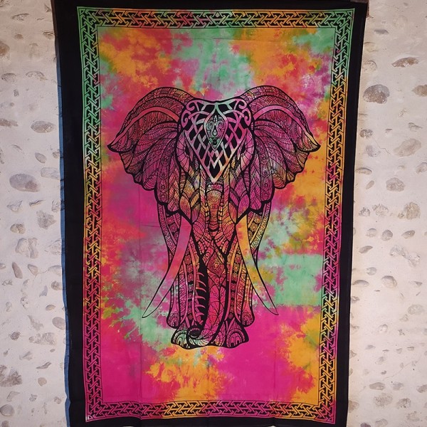 Tenture Eléphant majestueux – Textile mural en coton fait en Inde