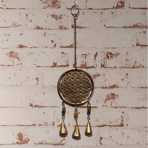Carillon clochette Fleur de vie en métal – Artisanat traditionnel indien