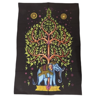 tenture murale éléphant sous arbre de vie coton artisanat indien décoration bohème
