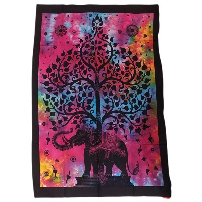 tenture murale éléphant sous arbre de vie coton artisanat indien décoration bohème