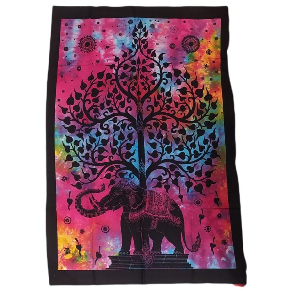 Tenture murale Éléphant sous Arbre de Vie en coton – Artisanat d’Inde