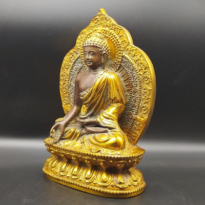 Bouddha de la Médecine en bronze assis sur un socle