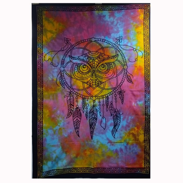 Tenture murale Dream Catcher ou attrapes-rêves  Chouette – textile Coton imprimé