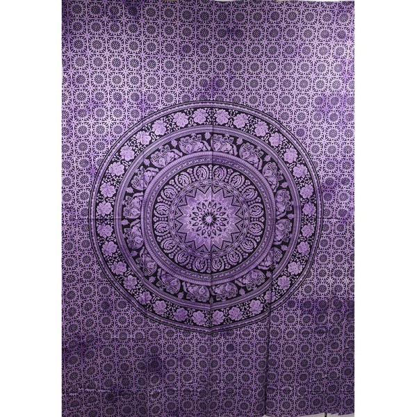 Tenture mandala Eléphant – Textile mural en coton fait en Inde