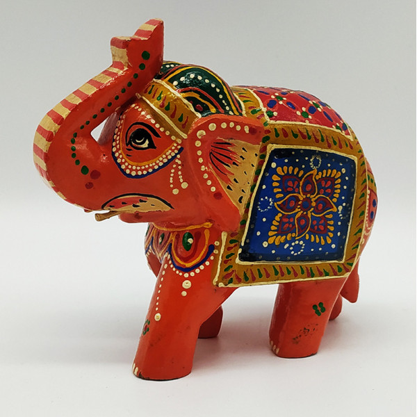 Statuette Éléphant en Bois Peint à la Main – Artisanat de l’Inde