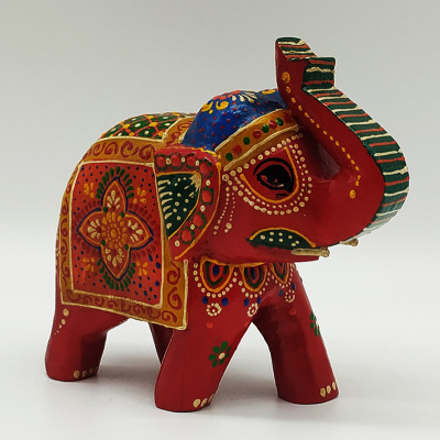 Statuette éléphant en bois peint à la main fabriquée artisanalement en Inde