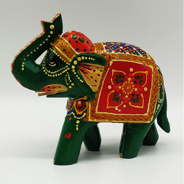 Statuette Éléphant en Bois Peint à la Main – Artisanat de l’Inde