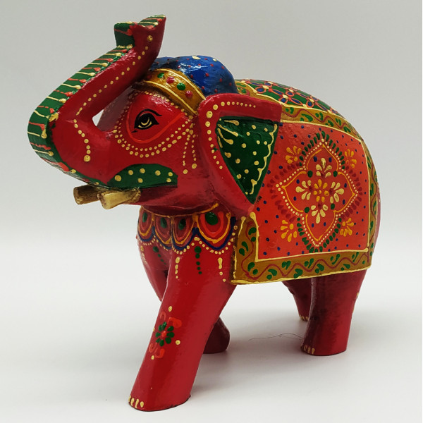 Statuette Éléphant en Bois Peint à la Main – Artisanat de l’Inde