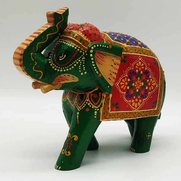 Statuette Éléphant en Bois Peint à la Main – Artisanat de l’Inde
