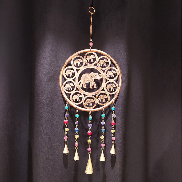 Carillon éléphant en métal – ronde d'éléphant et petites clochettes, artisanat indien