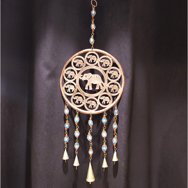 Carillon éléphant en métal – ronde d'éléphants et petites clochettes, artisanat indien