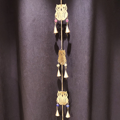Carillon clochette Hibou en métal artisanal indien avec clochettes suspendues