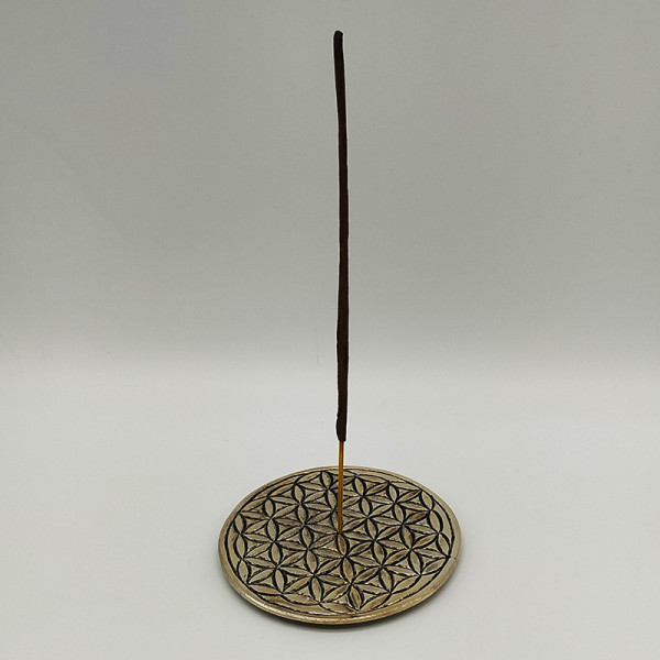 Brûleur à encens rond en métal orné d’une Fleur de Vie gravée