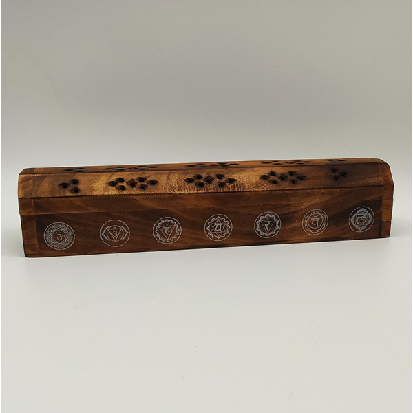 Coffret brûleur d’encens motif 7 chakras en bois – artisanat indien