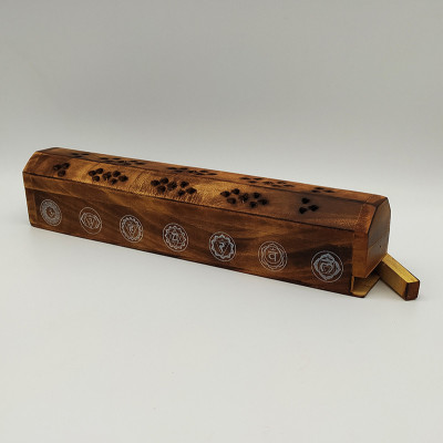 Coffret brûleur d’encens artisanal indien en bois avec motif 7 chakras