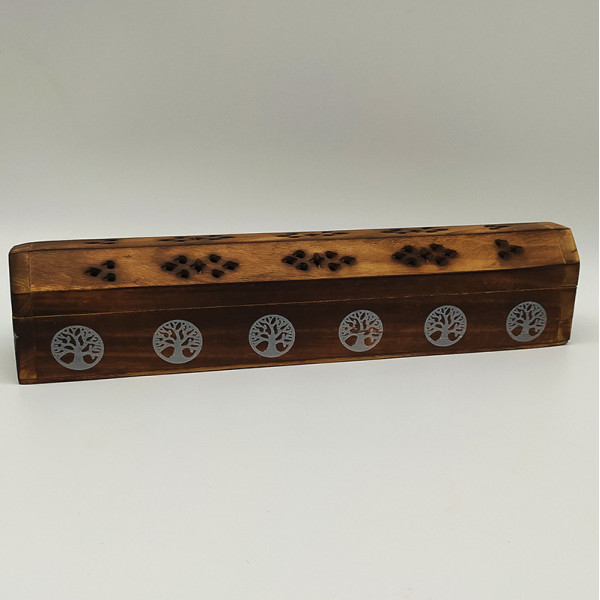 Coffret brûleur d’encens motif Arbre de Vie  en bois – artisanat indien