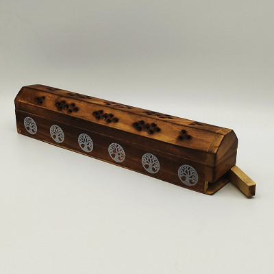 Coffret brûleur d’encens artisanal indien en bois avec motif Arbre de Vie