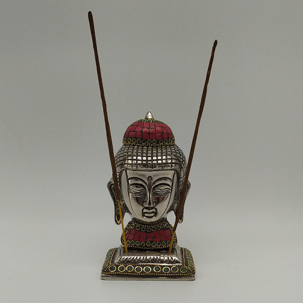 Brûleur à encens Bouddha en métal artisanal  - Inde