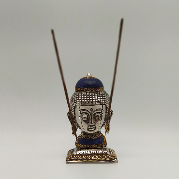Brûleur à encens Bouddha en métal artisanal  - Inde