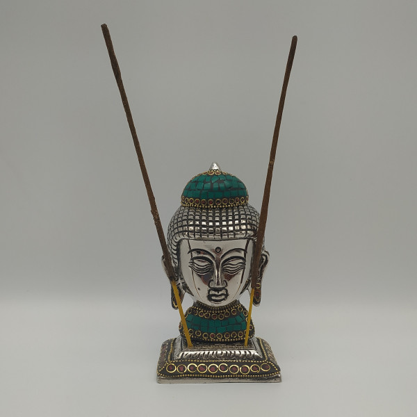 Brûleur à encens Bouddha en métal artisanal  - Inde