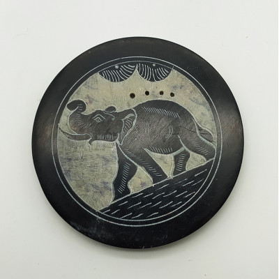 Brûleur à encens en pierre gravée d'un éléphant - artisanat Inde