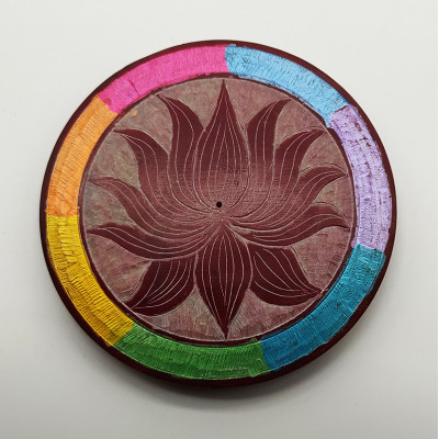 bruleur encens rond pierre gravée artisanat indien