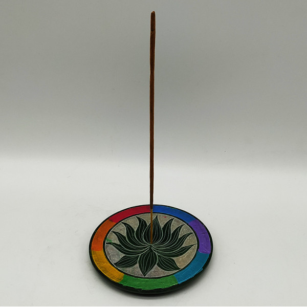 Brûleur d’encens rond en pierre gravée d'une fleur de lotus – artisanat indien
