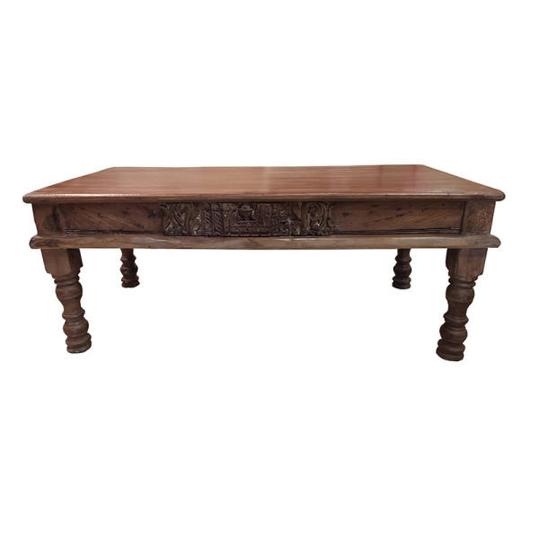 Table basse indienne en teck massif – Artisanat traditionnel