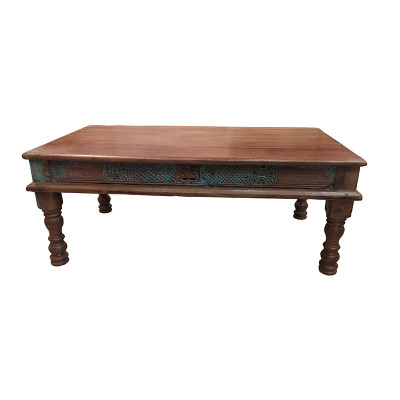Table basse indienne en teck massif artisanat traditionnel de l’Inde