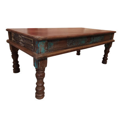 Table basse indienne en bois massif artisanat traditionnel de l’Inde