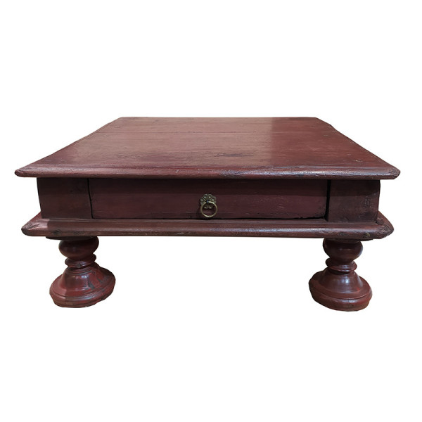Table Bajot indienne ancienne en teck – Artisanat traditionnel