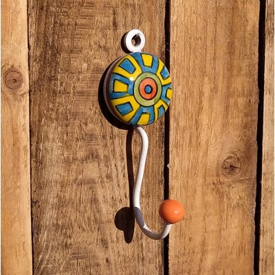 Patère murale en métal avec décor en céramique peinte à la main, artisanat indien
