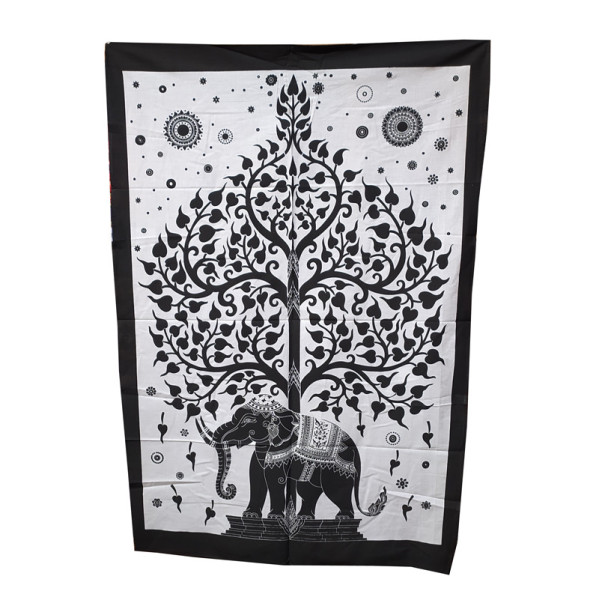Tenture murale Éléphant sous Arbre de Vie en coton – Artisanat d’Inde