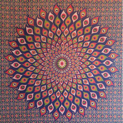 tenture coton motif mandala plume de paon artisanat fait main Inde