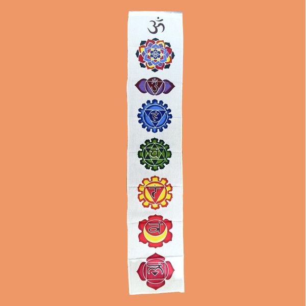 Bannière en coton faite à la main – motif 7 chakras, décoration spirituelle