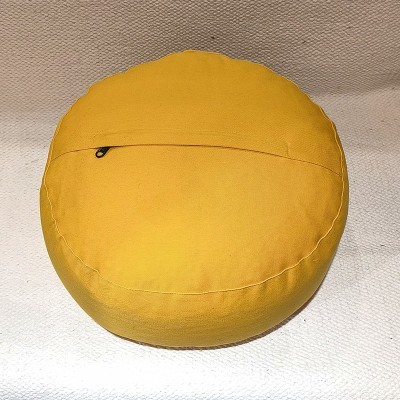 Coussin de méditation zafu en coton bio garni de cosses de sarrasin – artisanat indien jaune