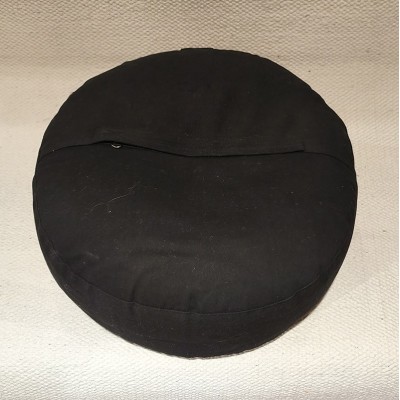 Coussin de méditation zafu en coton bio garni de cosses de sarrasin – artisanat indien noir fleur de vie