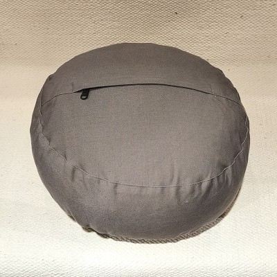 Coussin de méditation zafu en coton bio garni de cosses de sarrasin – artisanat indien gris