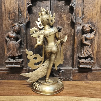 Statue de Tara Verte en bronze indien, sculpture artisanale bouddhiste réalisée à la main en Inde