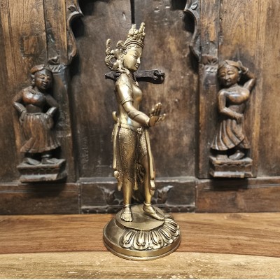 Statue de Tara Verte en bronze indien, sculpture artisanale bouddhiste réalisée à la main en Inde
