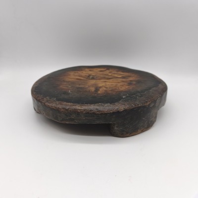 Plateau à chapati ancien en bois de teck d’Inde – Objet artisanal vintage