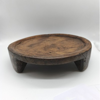 Plateau à chapati ancien en bois de teck d’Inde – Objet artisanal vintage