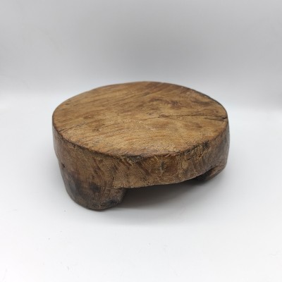 Plateau à chapati ancien en bois de teck d’Inde – Objet artisanal vintage