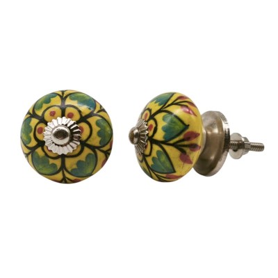 Bouton meuble céramique artisanal Inde peinture main