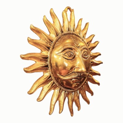 Soleil mural doré en métal – décoration murale artisanale indienne