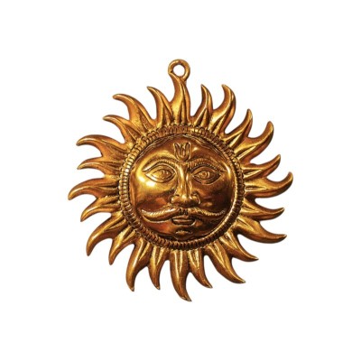 Soleil mural doré en métal – décoration murale artisanale indienne