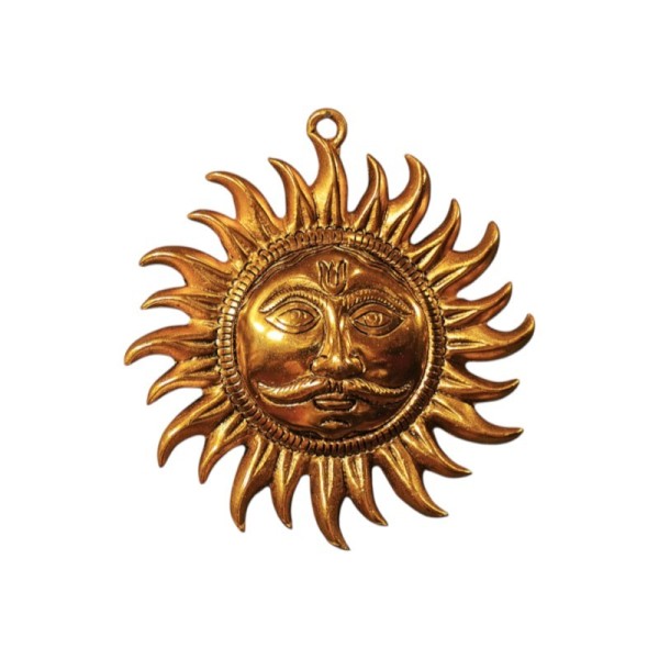 Soleil mural doré en métal – Décoration artisanale indienne