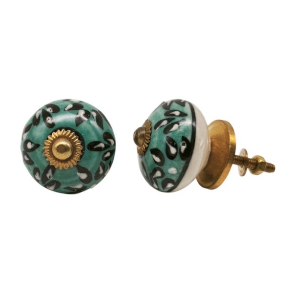 Bouton de meuble en céramique peint à la main - artisanat Inde